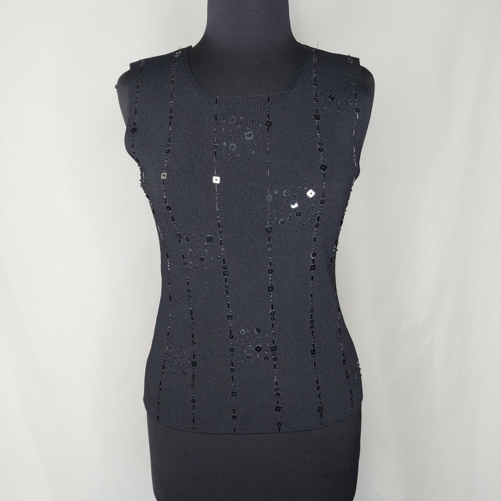 Carducci Ribbed Sequin Tank Top Women Medium Square Neck‎ 90s Y2K
